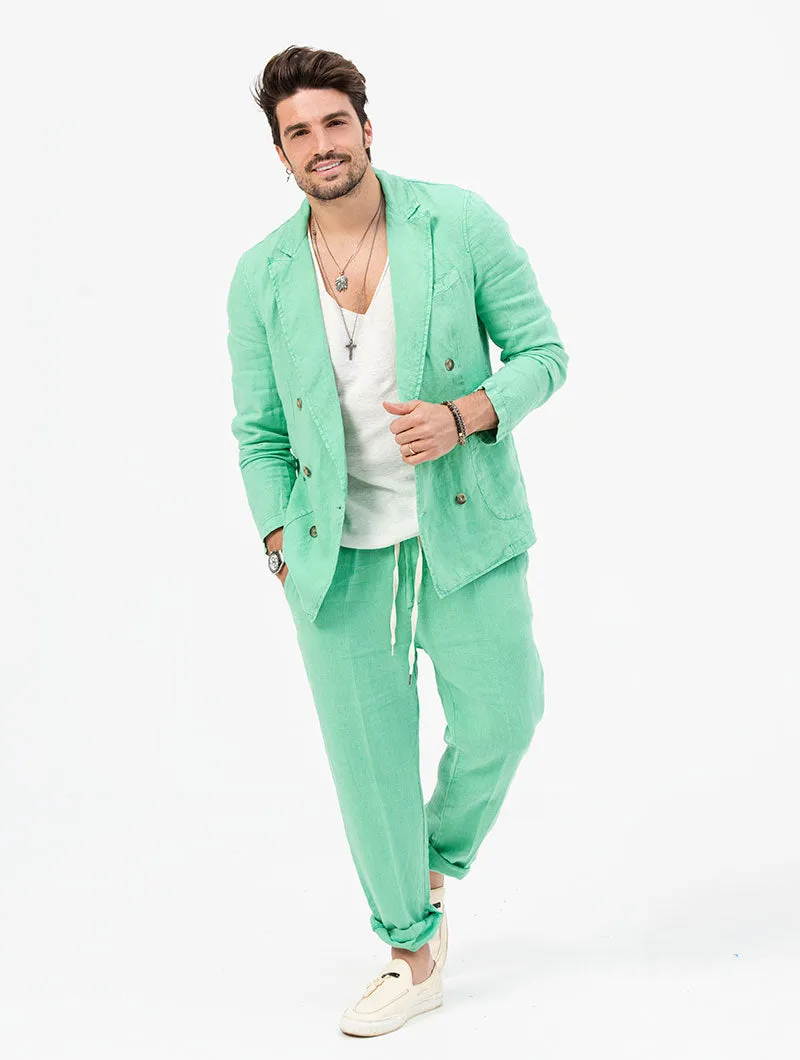 EMERALD LINEN DOUBLE BREASTED BLAZER IN GREEN