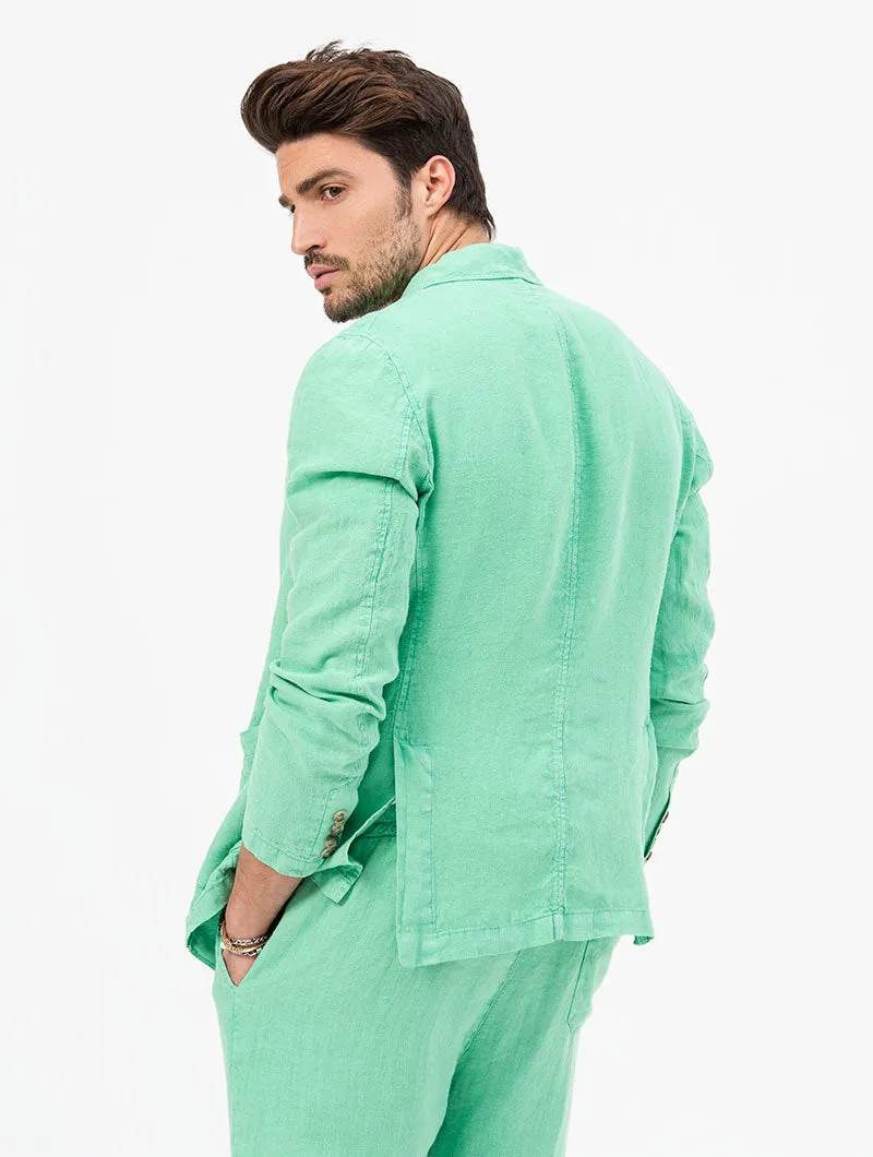 EMERALD LINEN DOUBLE BREASTED BLAZER IN GREEN