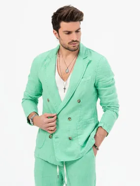 EMERALD LINEN DOUBLE BREASTED BLAZER IN GREEN