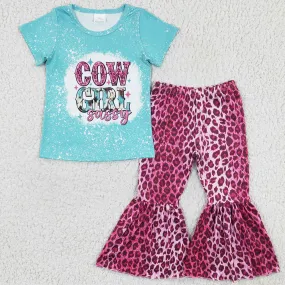 Fashion Baby Girl Clothes Leopard Bell Bottom Outfits Cowgirl Print Kids Clothing GSPO0307