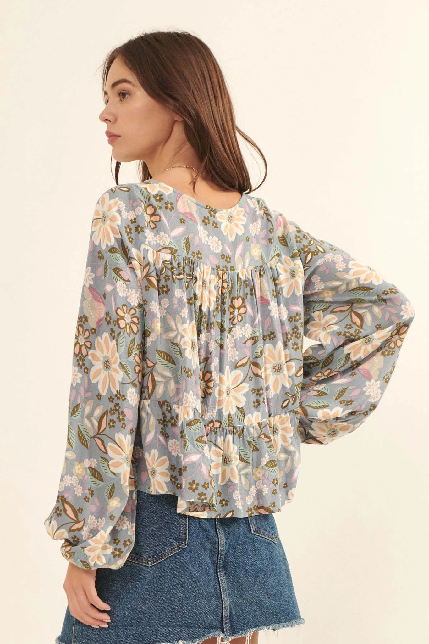 Flashy Flowers Floral Babydoll Peasant Top