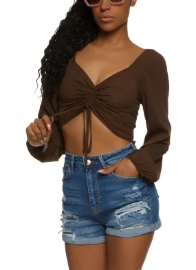 Gauze Knit Ruched Front Crop Top