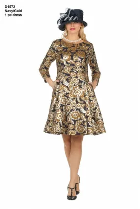 Giovanna D1572W Cropped Sleeve Brocade Dress