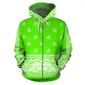 Green Bandanna Zip Up Hoodie