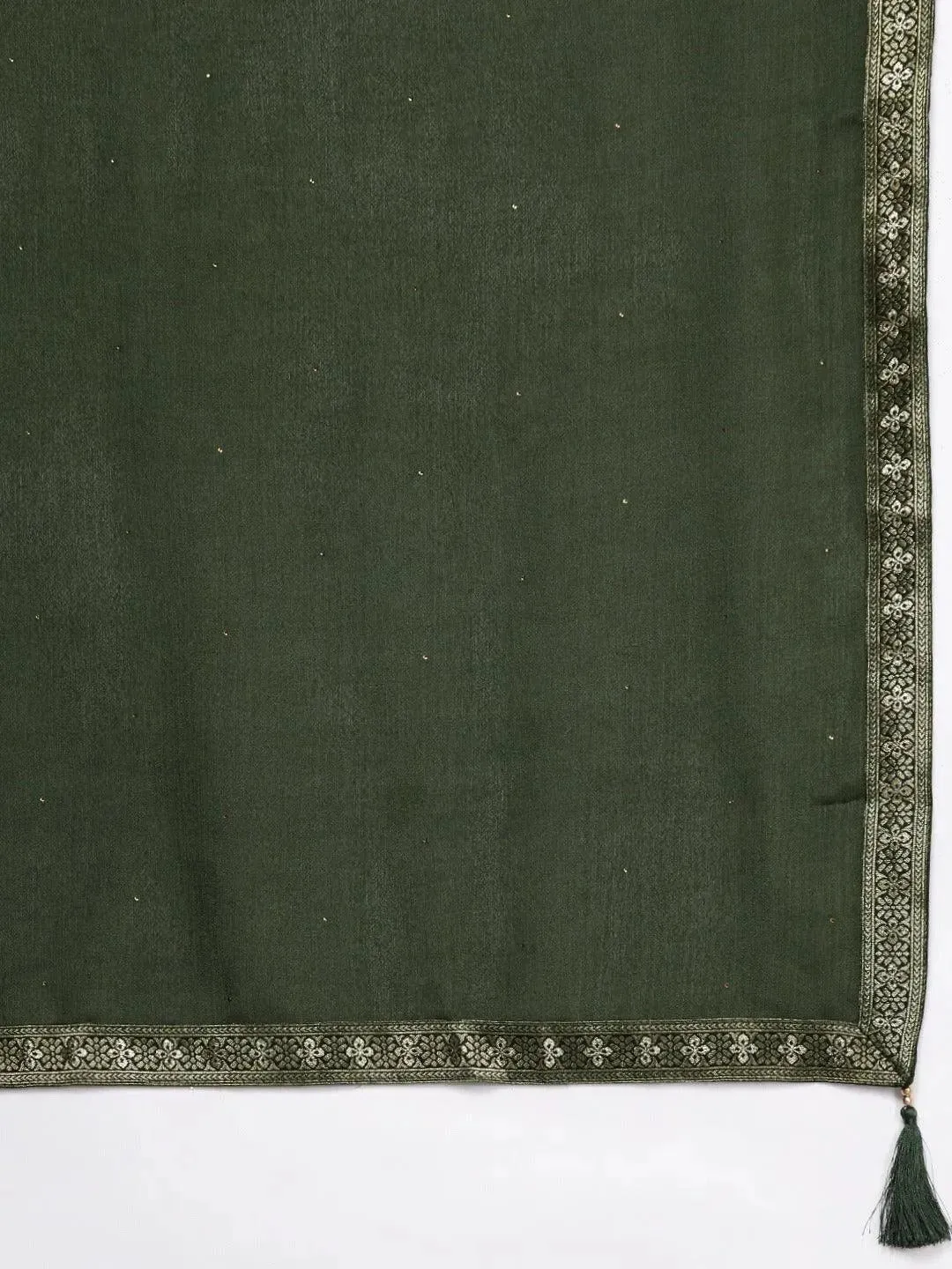 Green Brocade Silk Blend A-Line Kurta With Sharara & Dupatta