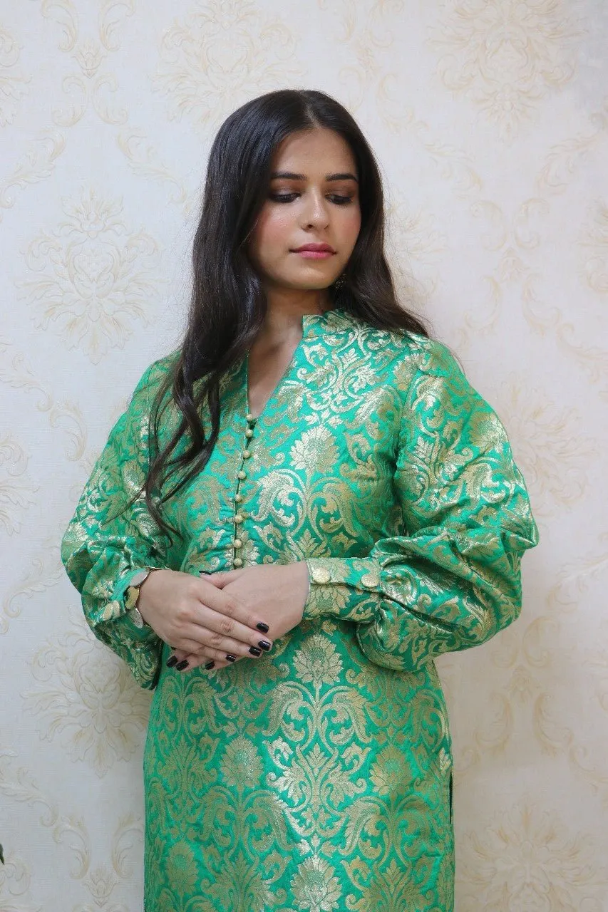 Green Brocade Silk Suit Set