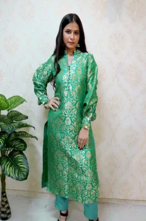 Green Brocade Silk Suit Set