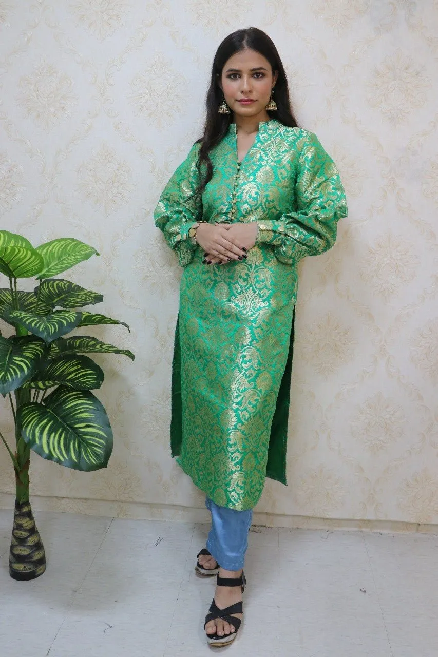 Green Brocade Silk Suit Set