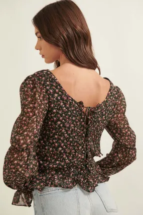 Grow Your Own Way Floral Chiffon Peasant Top