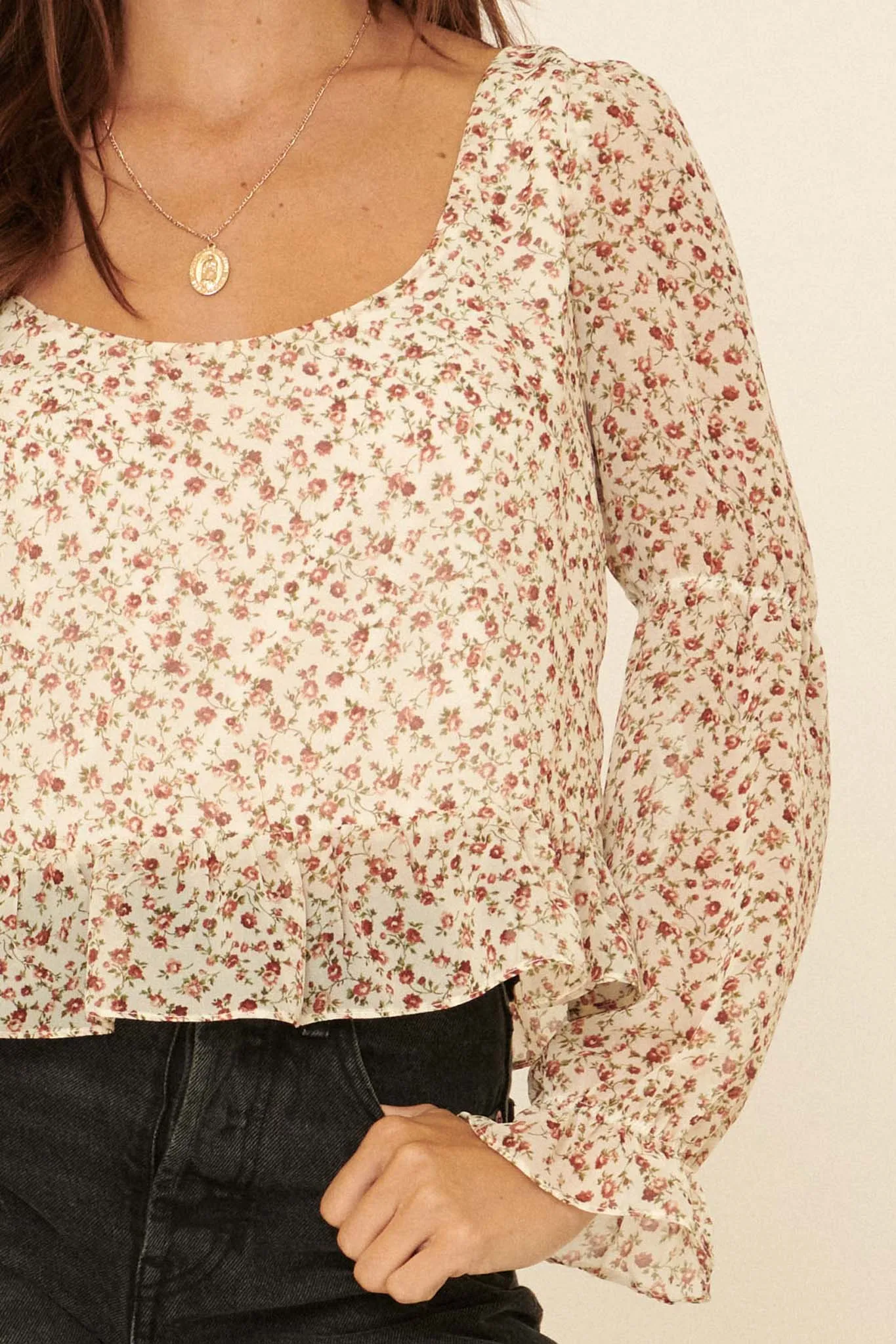 Grow Your Own Way Floral Chiffon Peasant Top