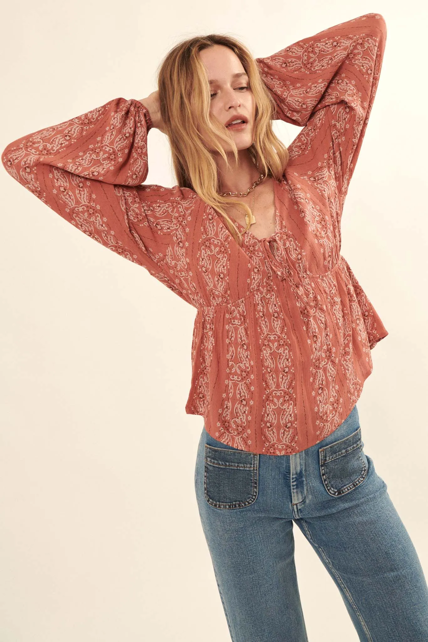 Homeward Bound Paisley-Print Peasant Top