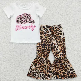 Hot Sale Baby Girls Clothes Howdy Hats Leopard Bell Pants Clothing Sets GSPO0589