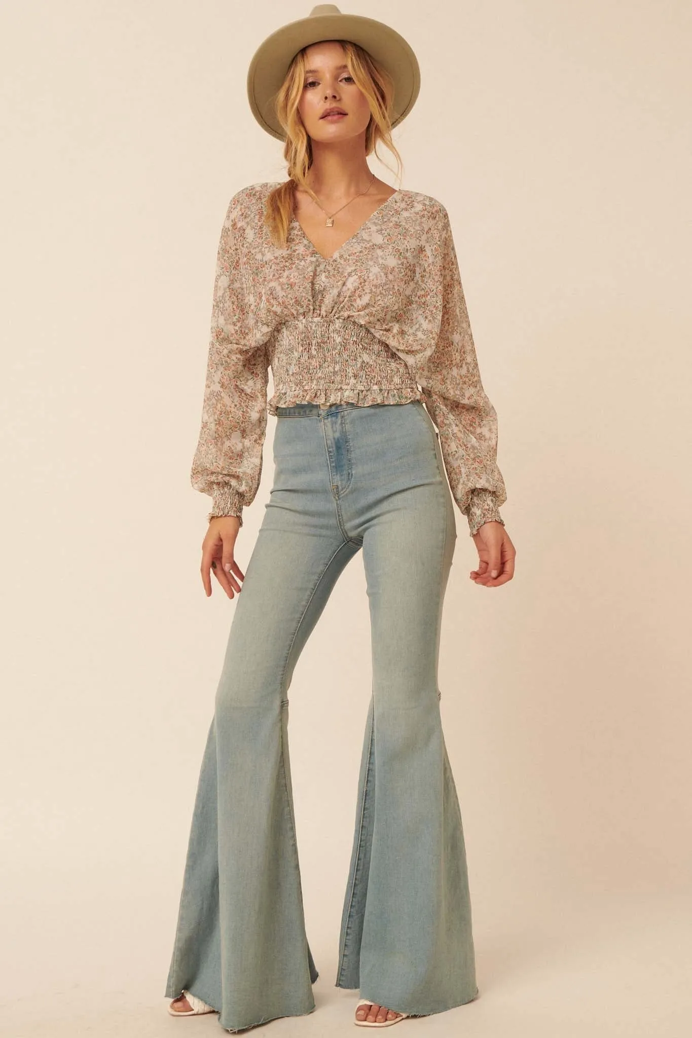 Hothouse Flowers Floral Chiffon Peasant Top