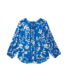 Jessamy Peasant Blouse | Azure Blue / White