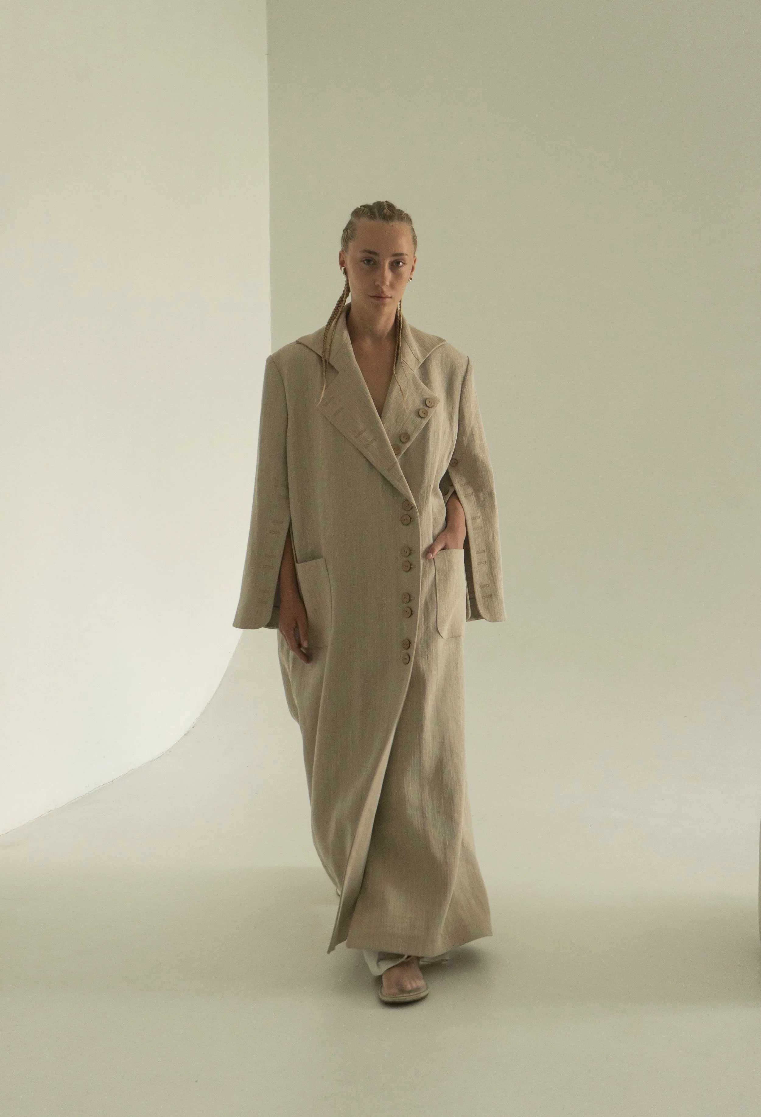 Khmelnytske Shosse Long Linen Trench Coat