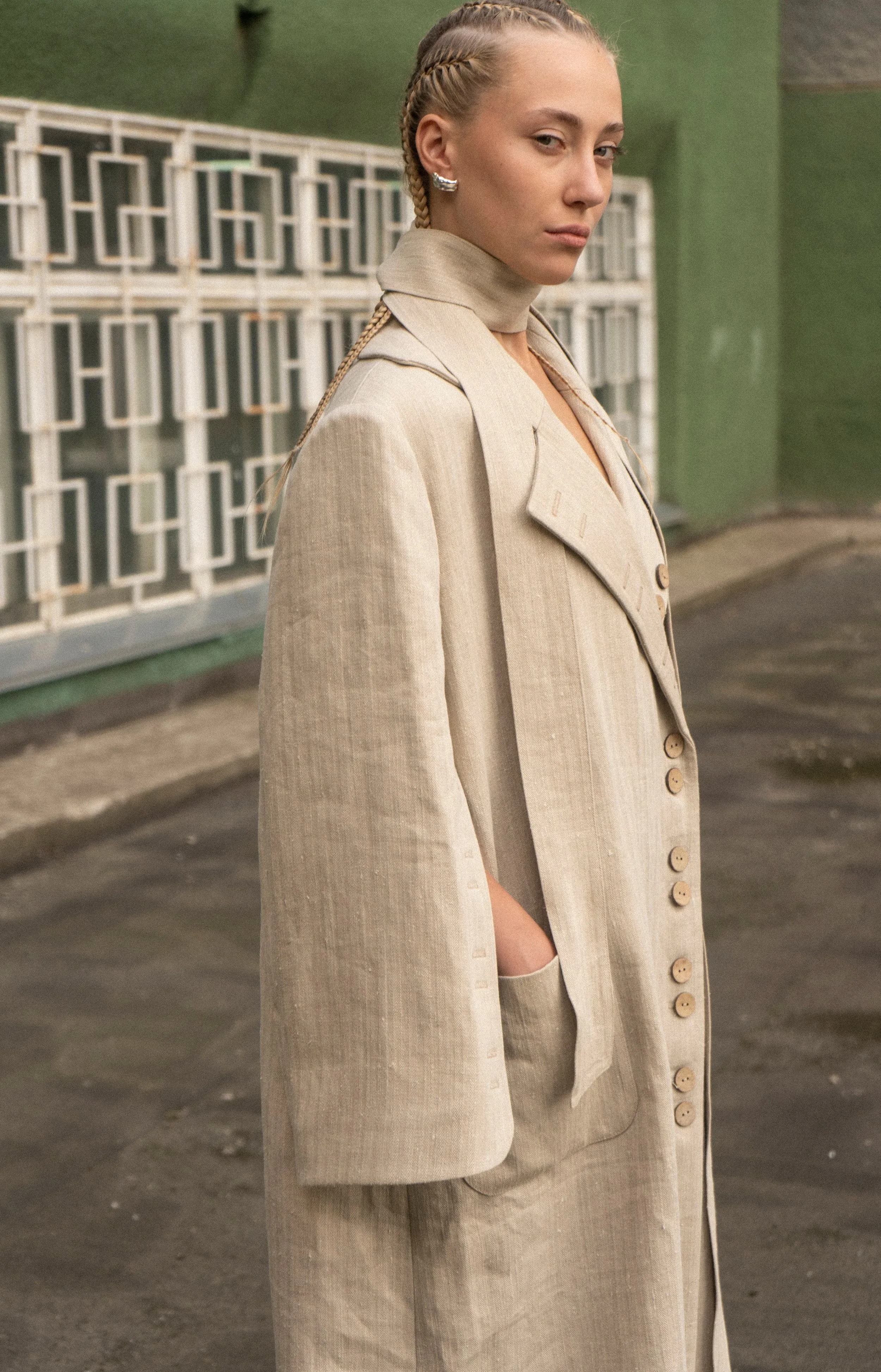 Khmelnytske Shosse Long Linen Trench Coat