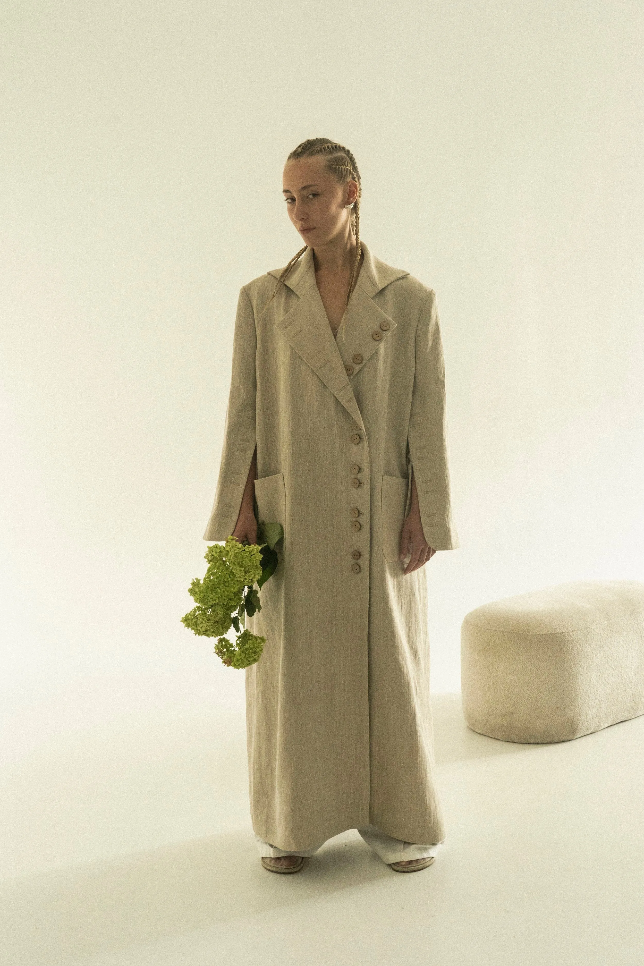 Khmelnytske Shosse Long Linen Trench Coat