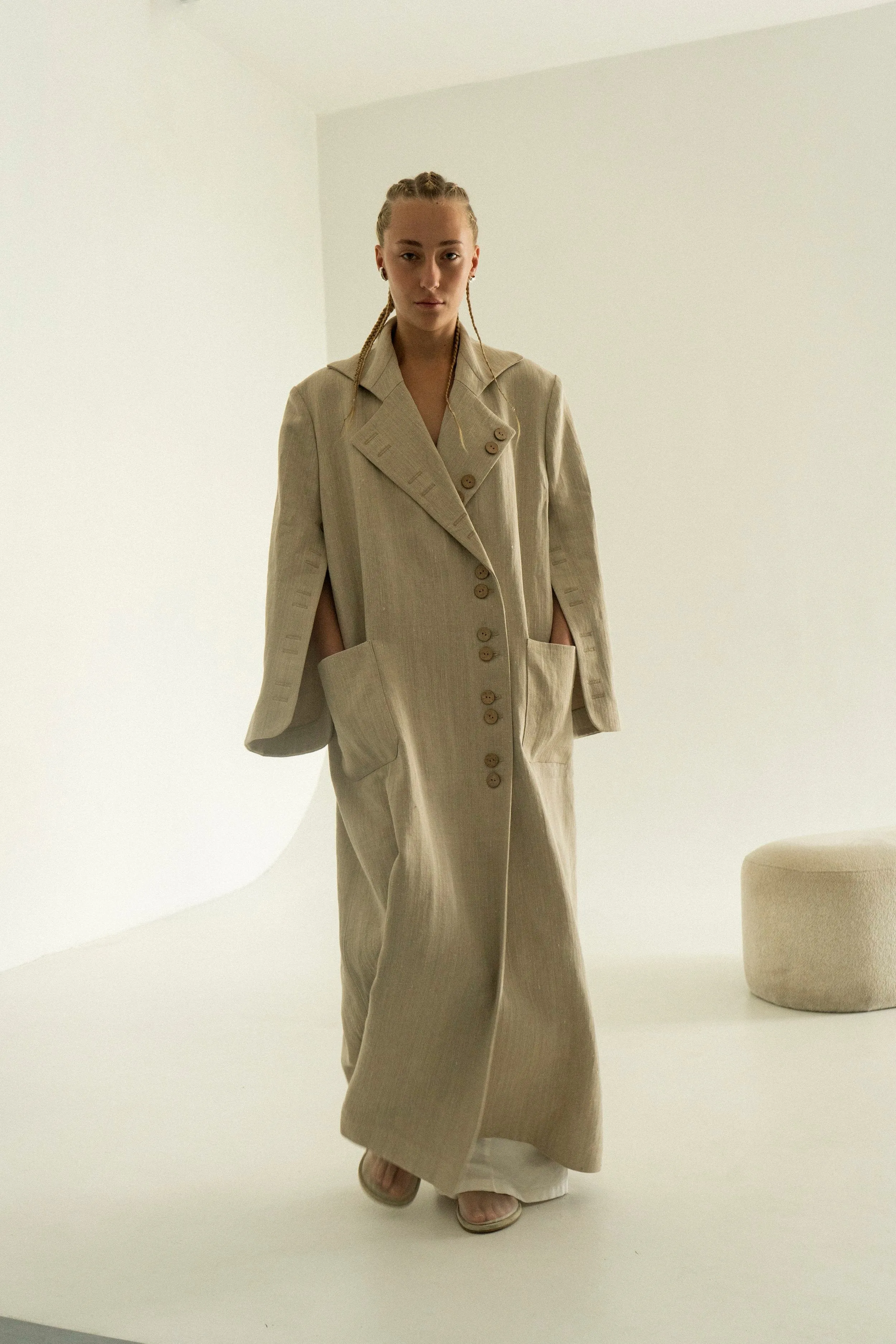 Khmelnytske Shosse Long Linen Trench Coat