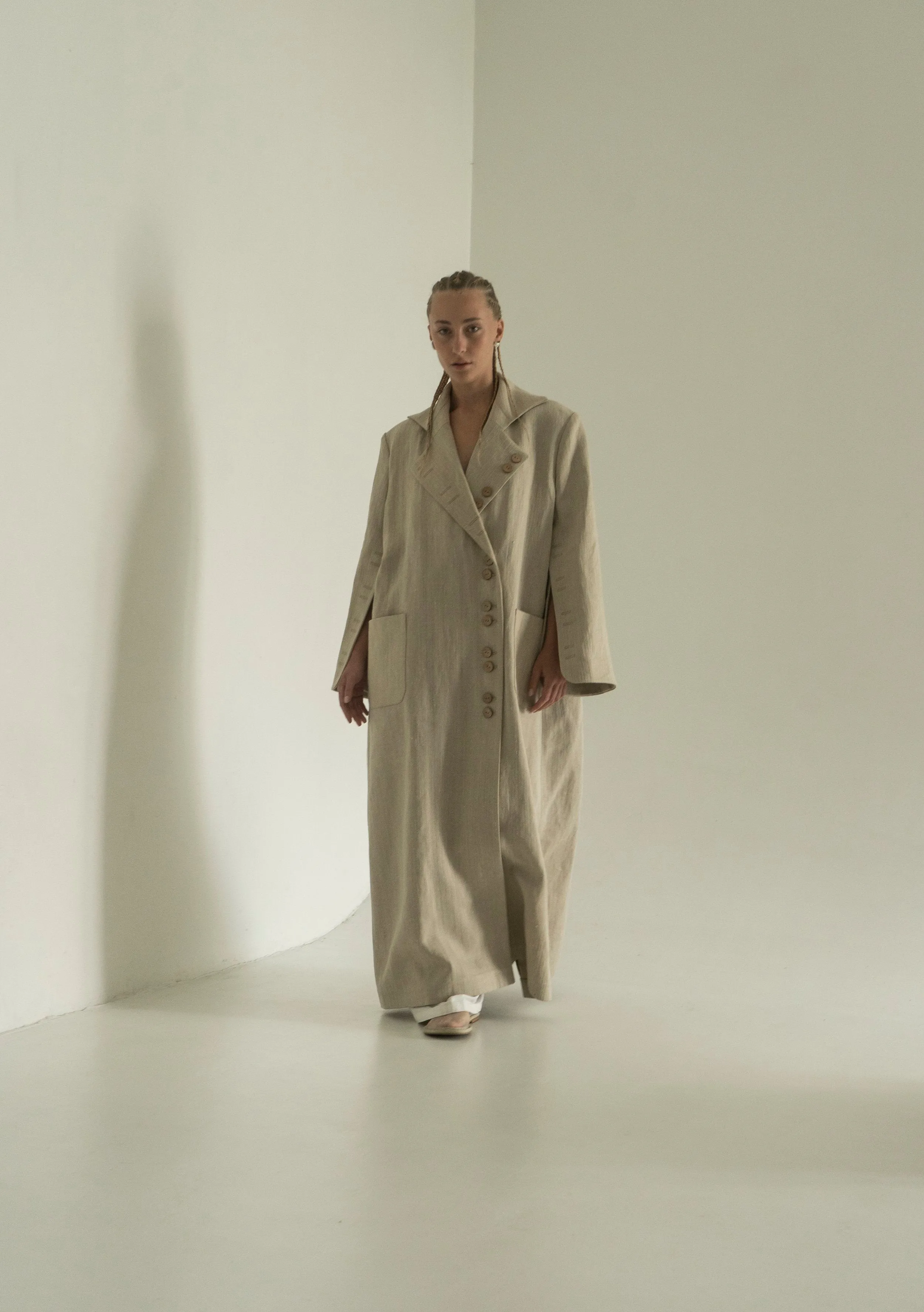 Khmelnytske Shosse Long Linen Trench Coat