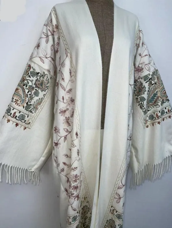 Long Winter Fringed Embroidered Pashmina Overcoat Kimono 13 Colours