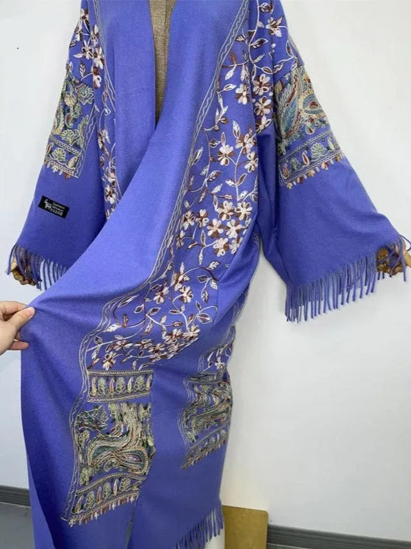 Long Winter Fringed Embroidered Pashmina Overcoat Kimono 13 Colours