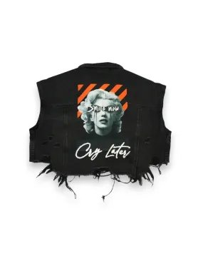 MARILYN SMILE NOW CRY LATER Crop Denim Vest