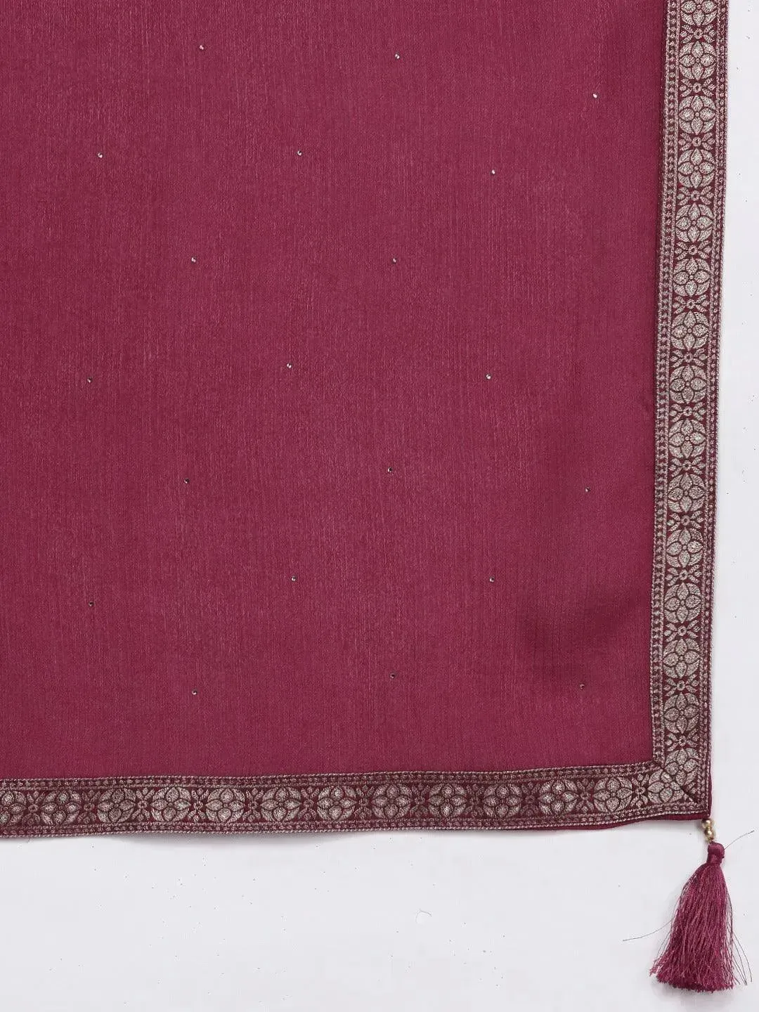 Maroon Brocade Silk Blend A-Line Kurta With Sharara & Dupatta