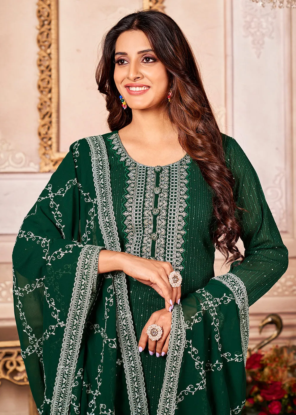 Marvelous Green Indian Georgette Ceremonial Salwar Suit