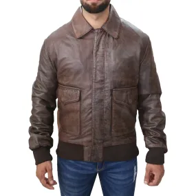 Men's Aviator A-2 Distressed Brown Real Leather Flight Bomber Jacket