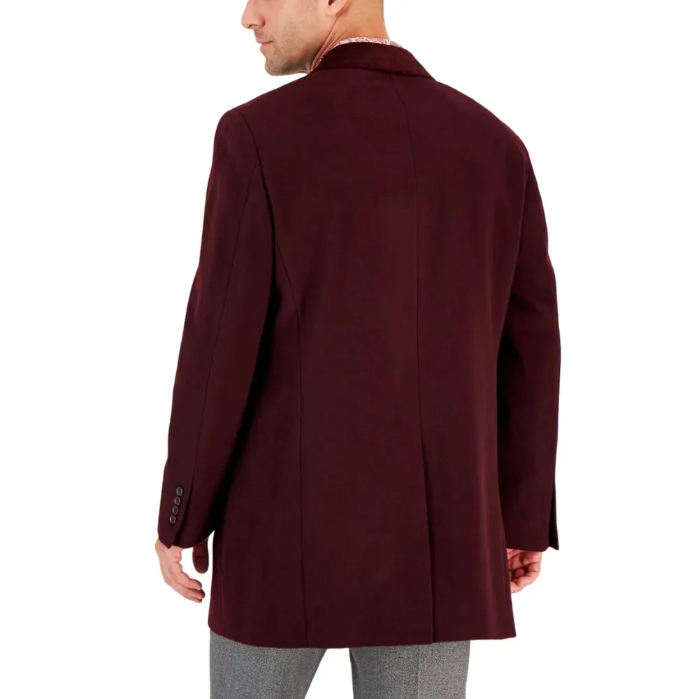 Mens Burgundy Wool Blend Solid Coat