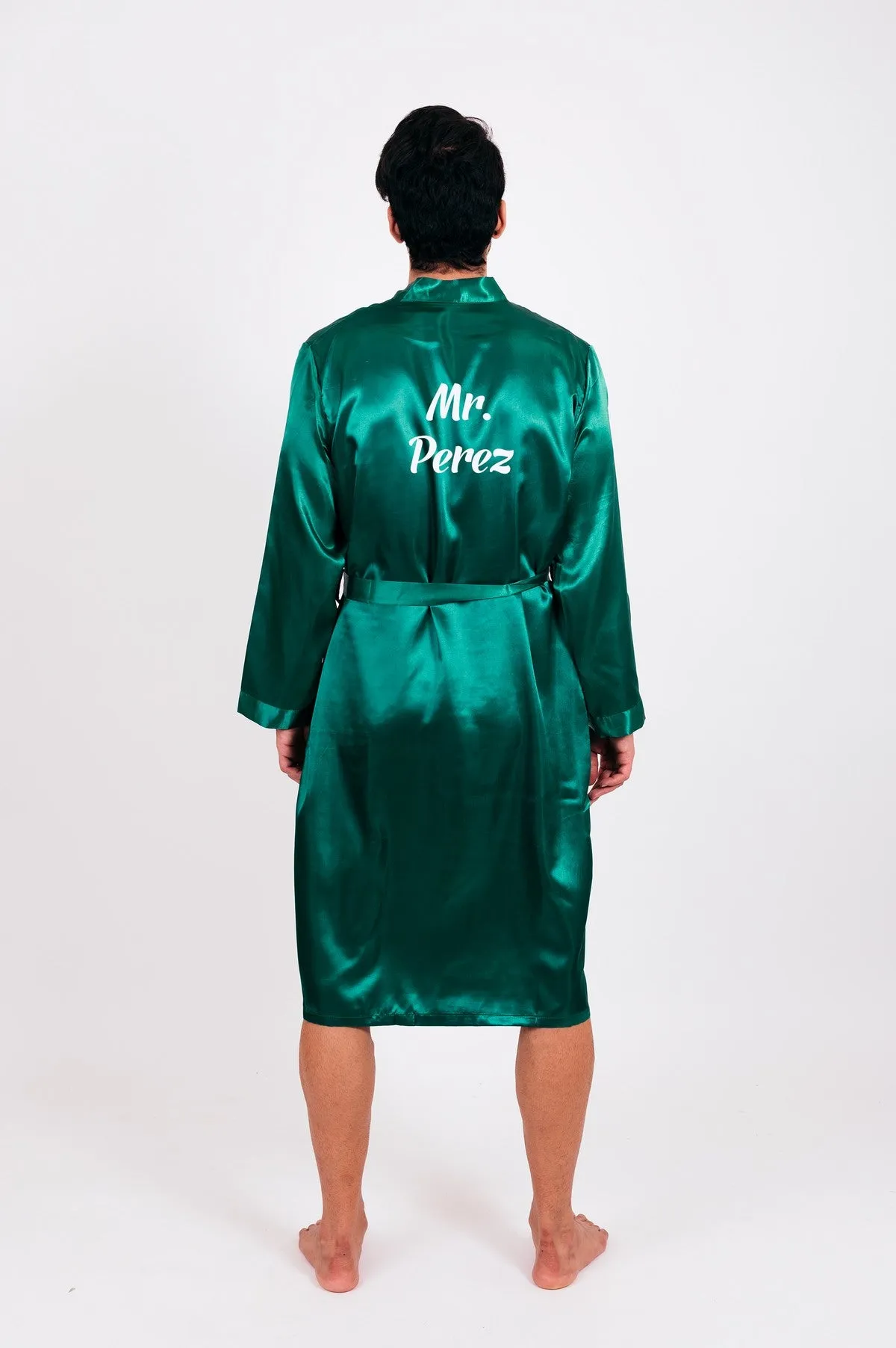 Men's Satin robe for Groom , King Mr Silk Robes for Bachelor Party - Script Vinyl