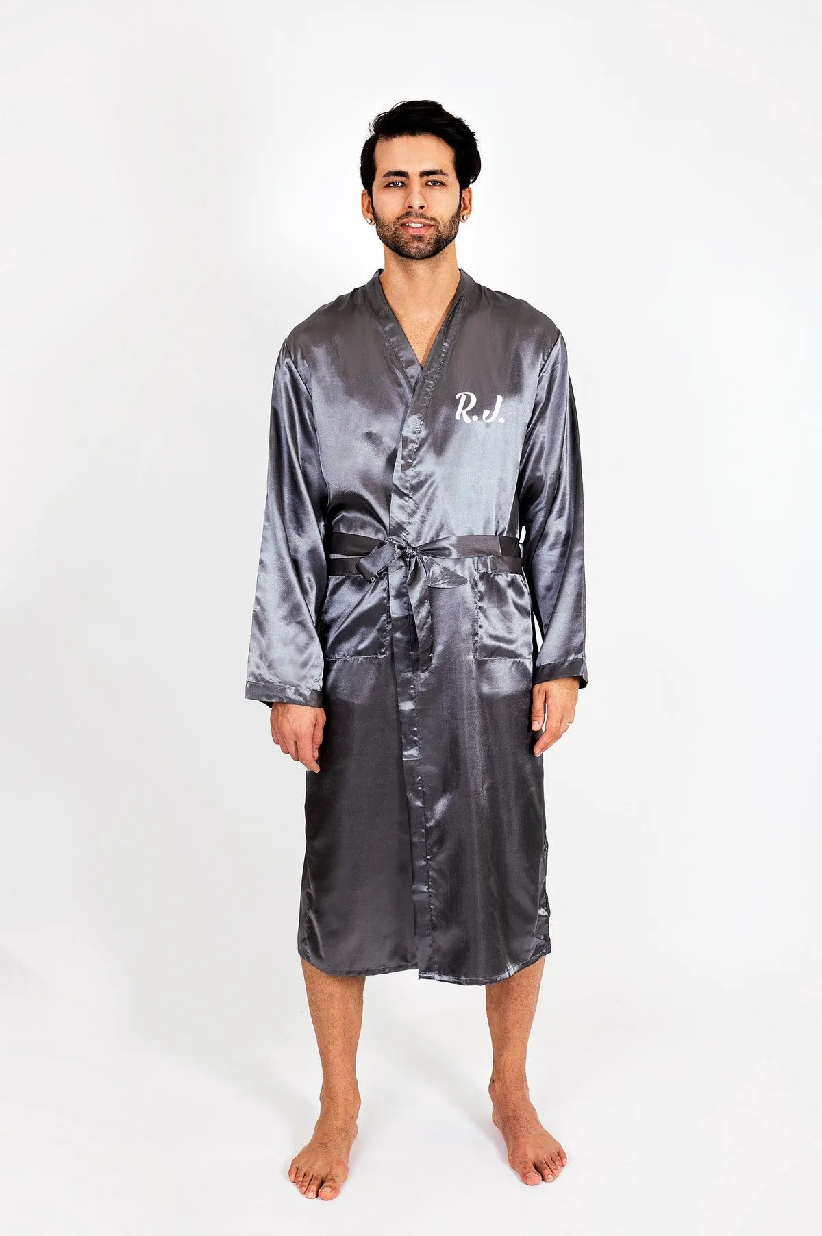 Men's Satin robe for Groom , King Mr Silk Robes for Bachelor Party - Script Vinyl