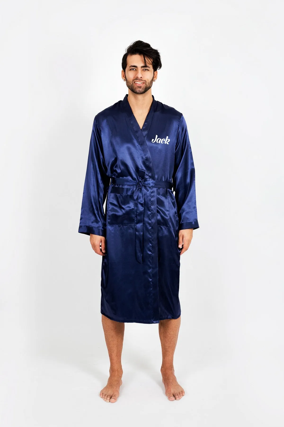 Men's Satin robe for Groom , King Mr Silk Robes for Bachelor Party - Script Vinyl