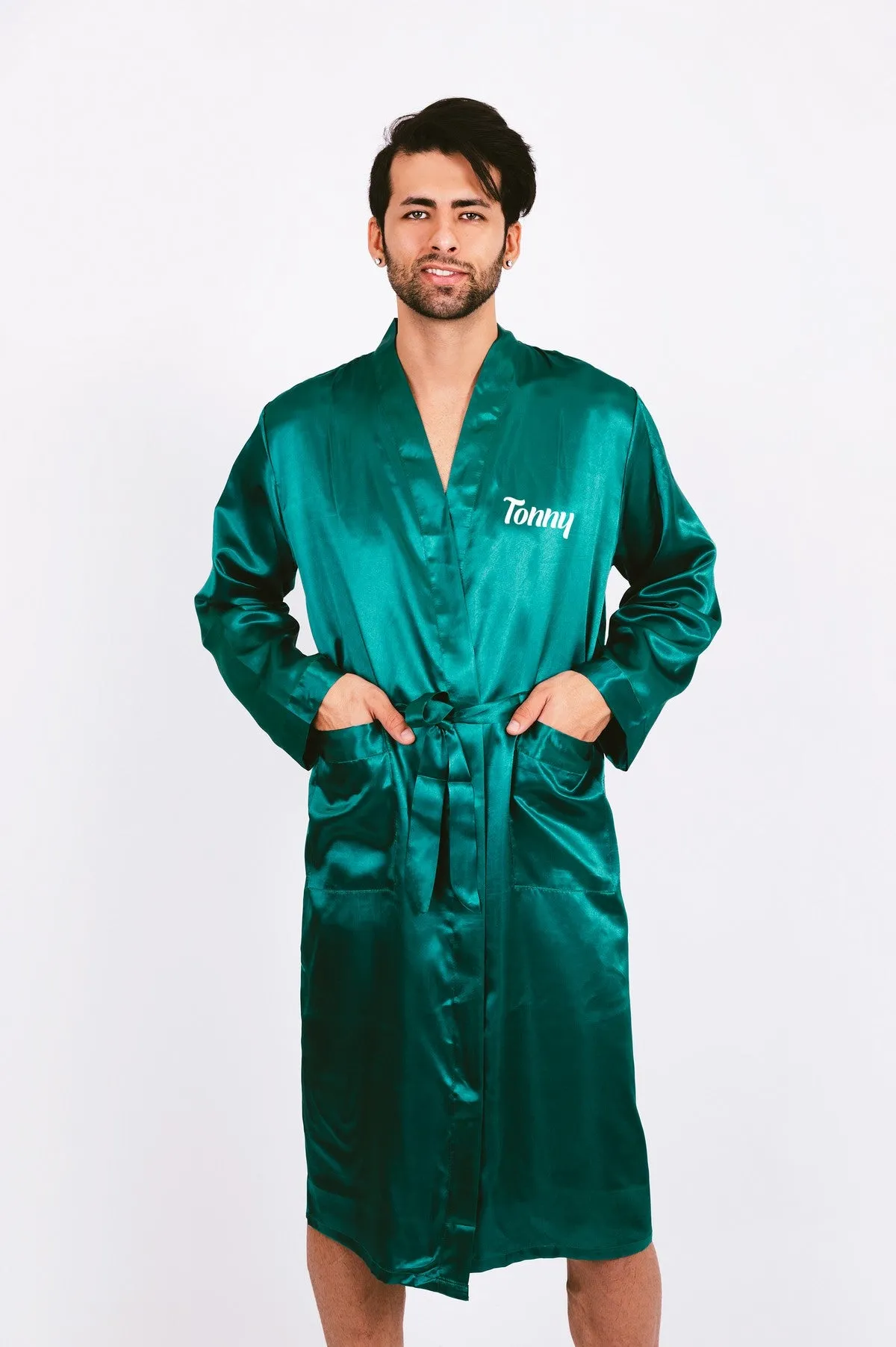 Men's Satin robe for Groom , King Mr Silk Robes for Bachelor Party - Script Vinyl