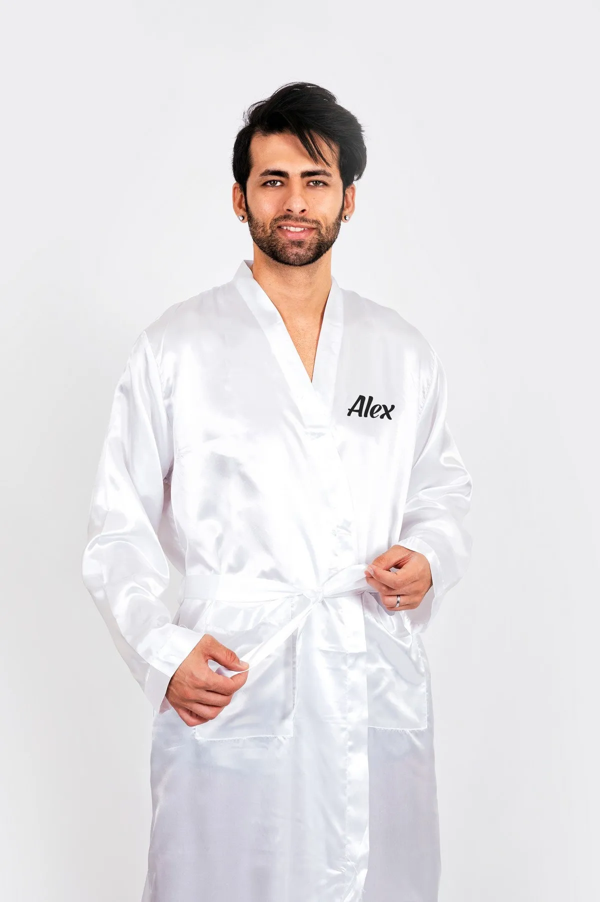 Men's Satin robe for Groom , King Mr Silk Robes for Bachelor Party - Script Vinyl