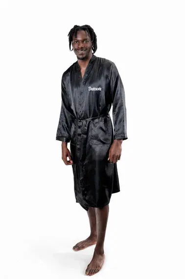 Men's Satin robe for Groom , King Mr Silk Robes for Bachelor Party - Script Vinyl