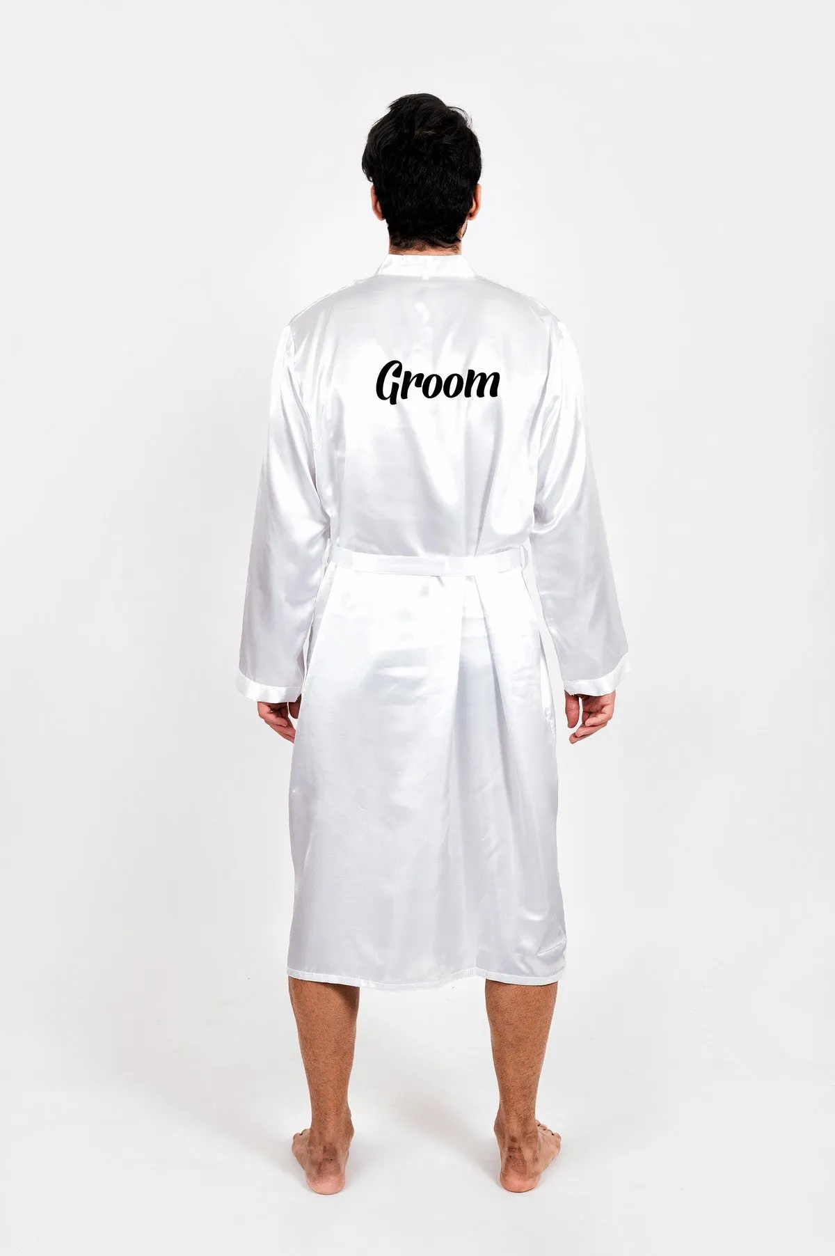 Men's Satin robe for Groom , King Mr Silk Robes for Bachelor Party - Script Vinyl