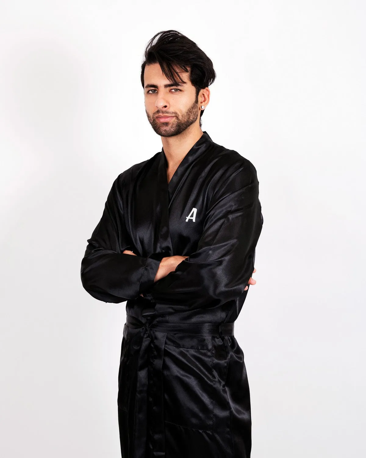 Men's Satin robe for Groom , King Mr Silk Robes for Bachelor Party - Script Vinyl