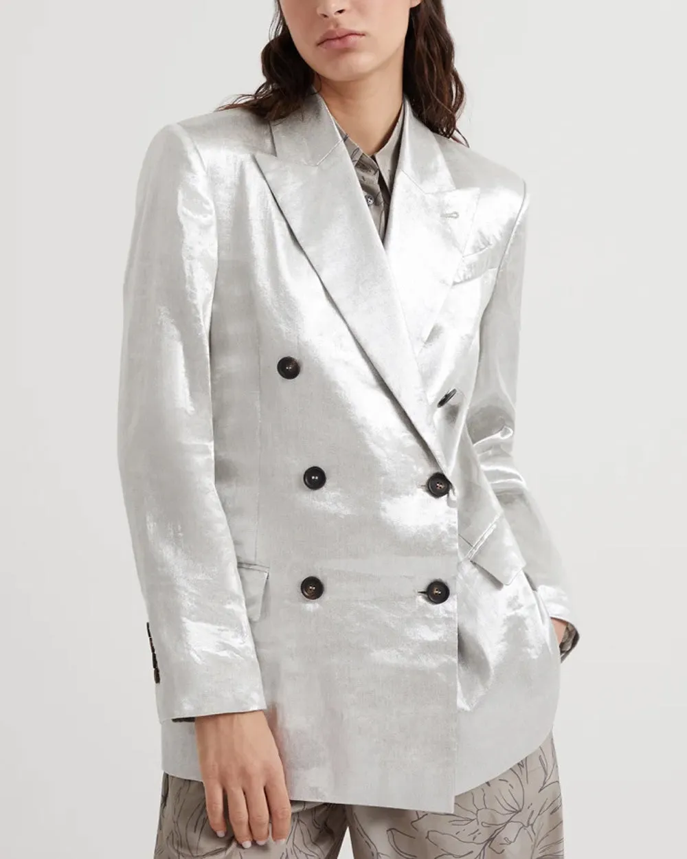 Metallic Linen Double Breasted Jacket