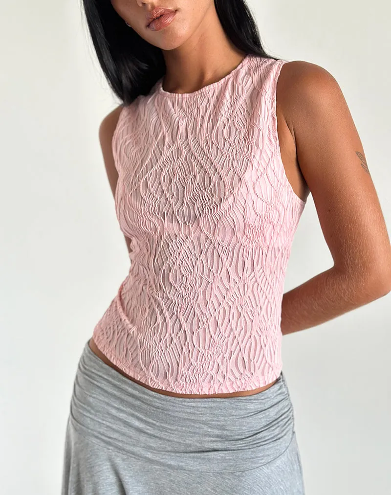 Monelo Textured Mesh Top in Sheer Pink