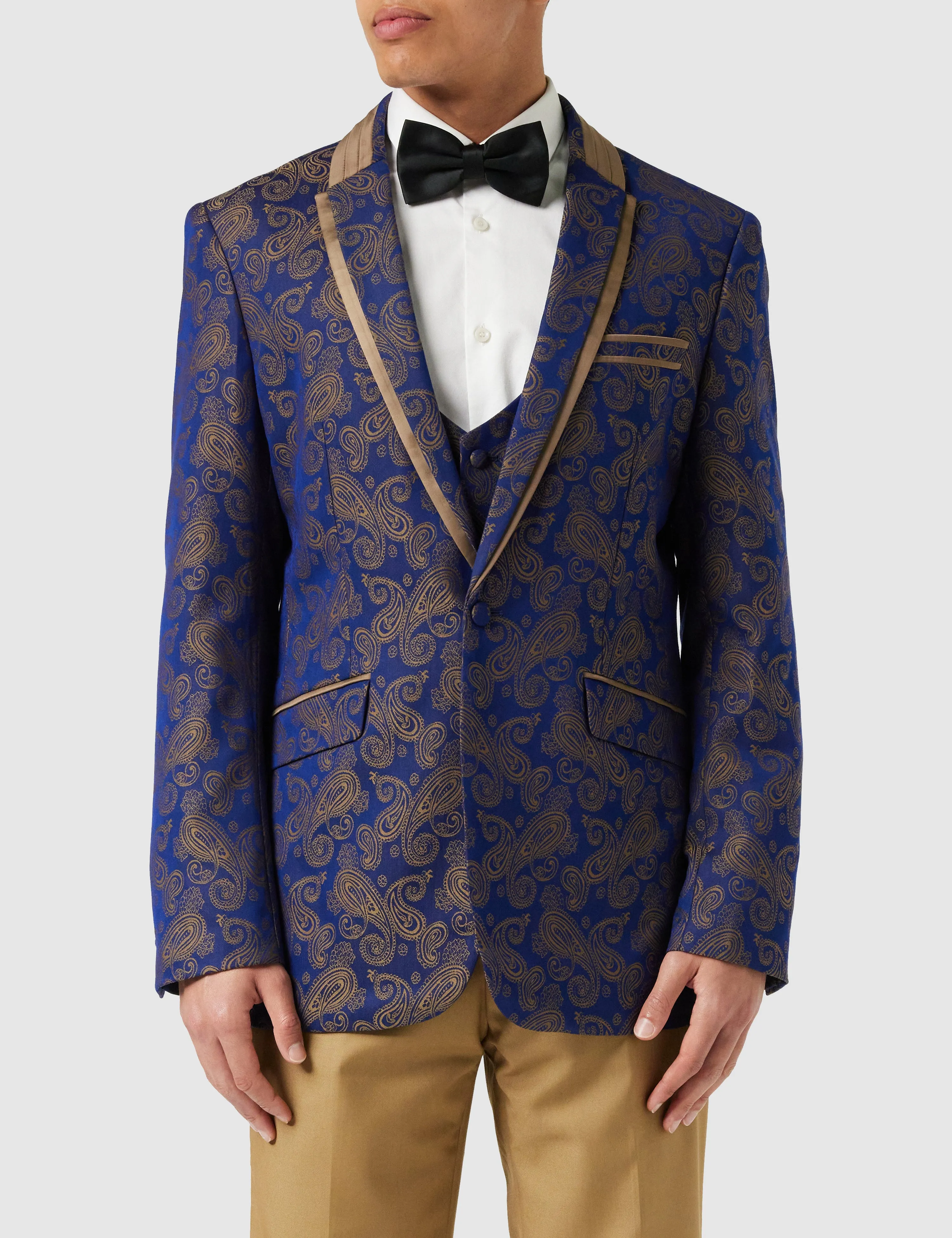 NAVY GOLD BROCADE WEDDING SUIT