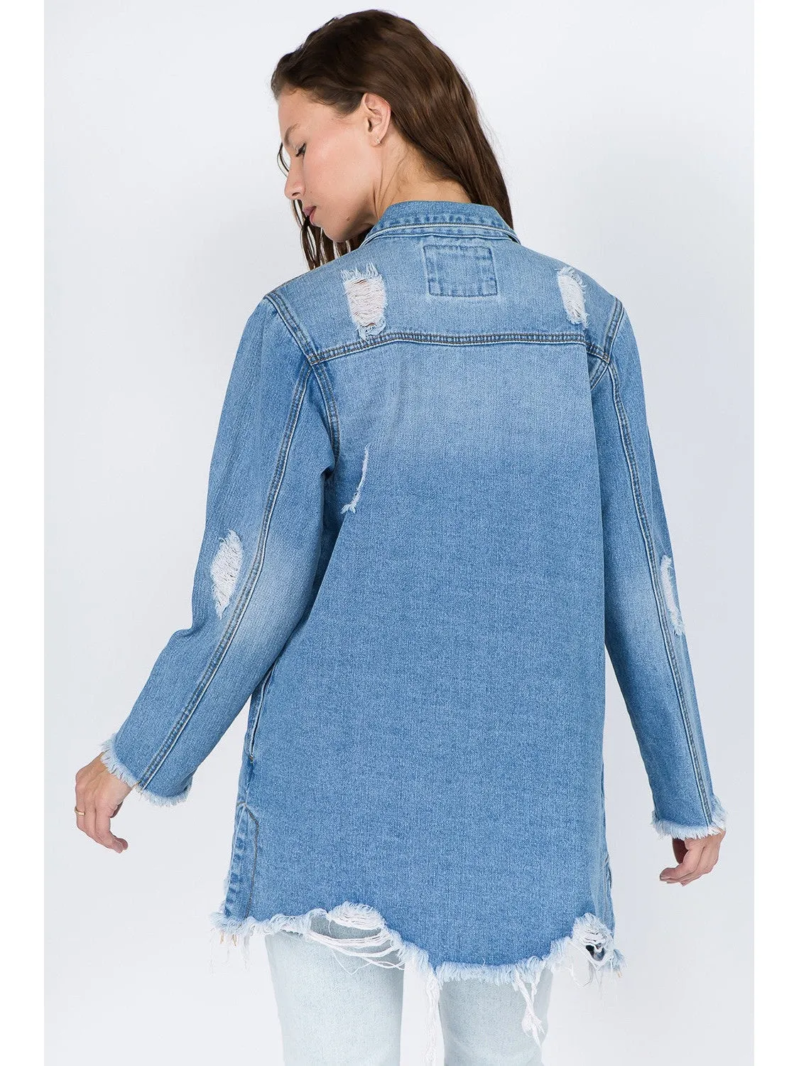 NicholesGifts Women American Bazi Distressed Frayed Hem Denim Jacket