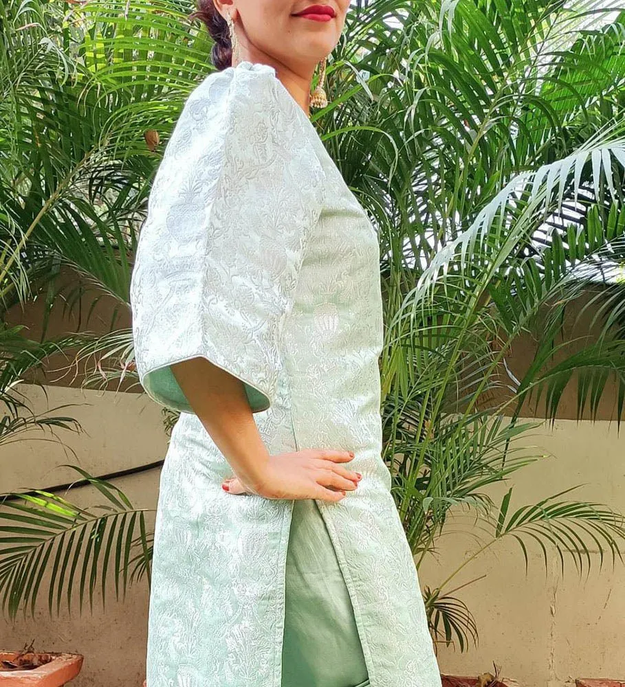 Pastel Green Brocade Silk Suit Set