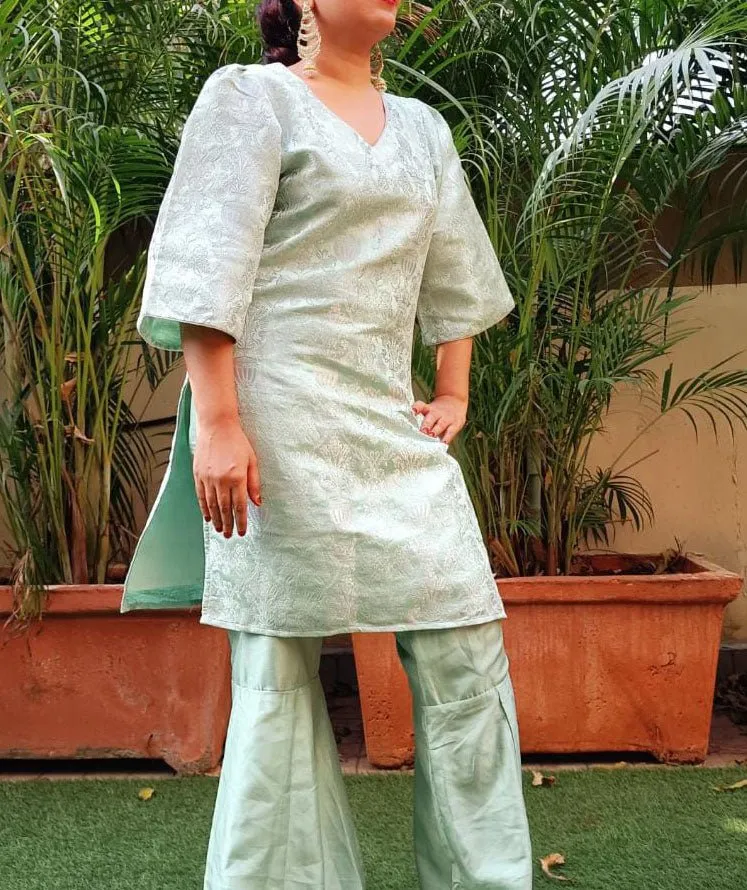 Pastel Green Brocade Silk Suit Set