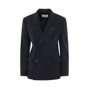 Pinstripe Double Breasted Wool Blazer in Blue