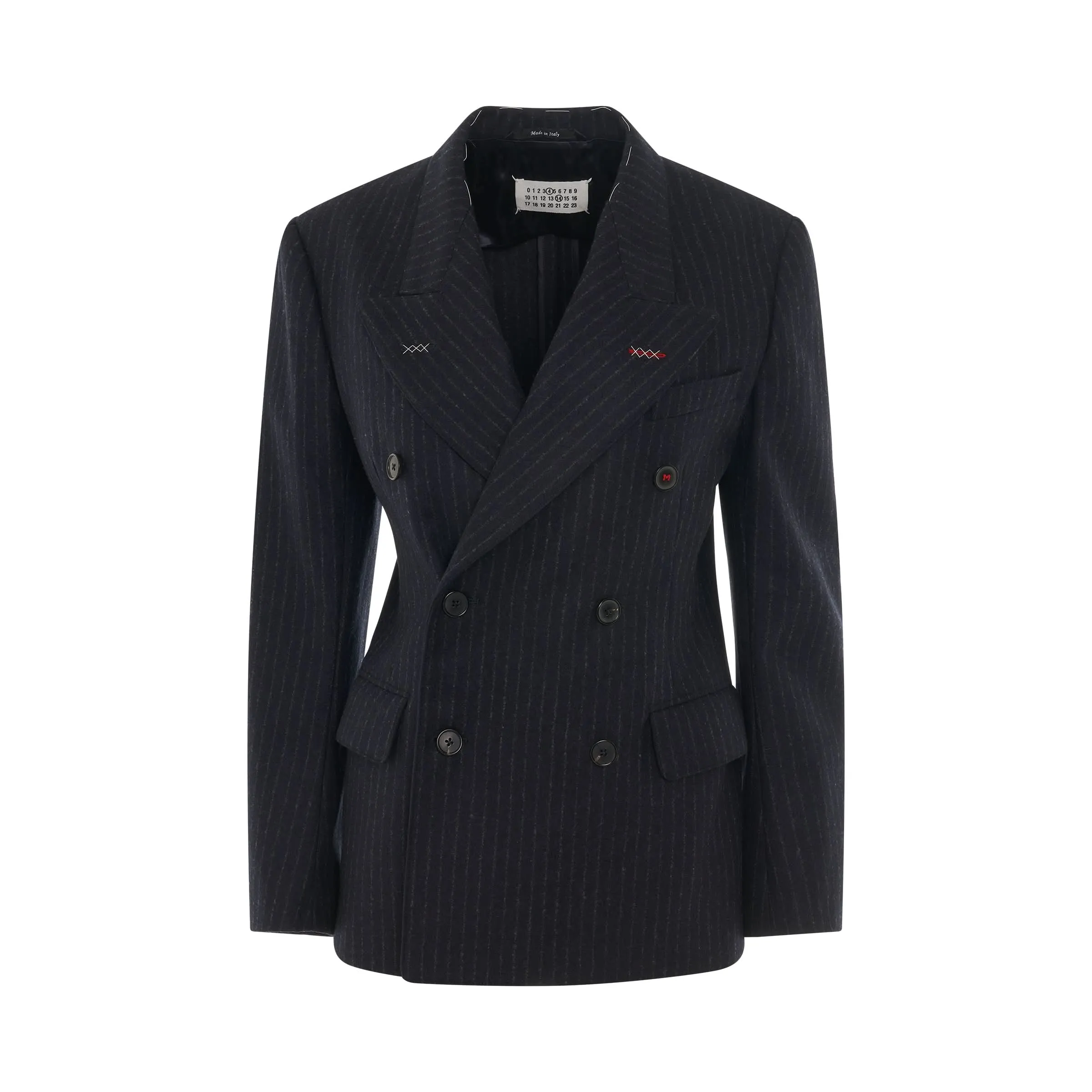 Pinstripe Double Breasted Wool Blazer in Blue