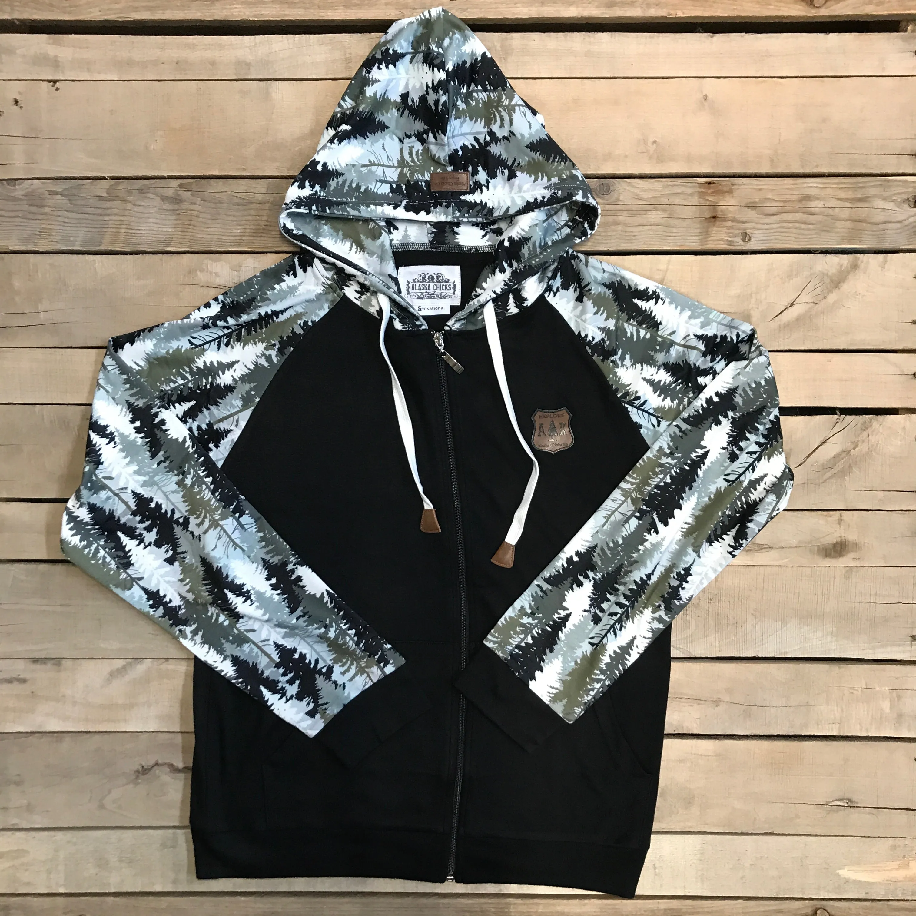 Printed Sleeve Zip-Up Hoodie