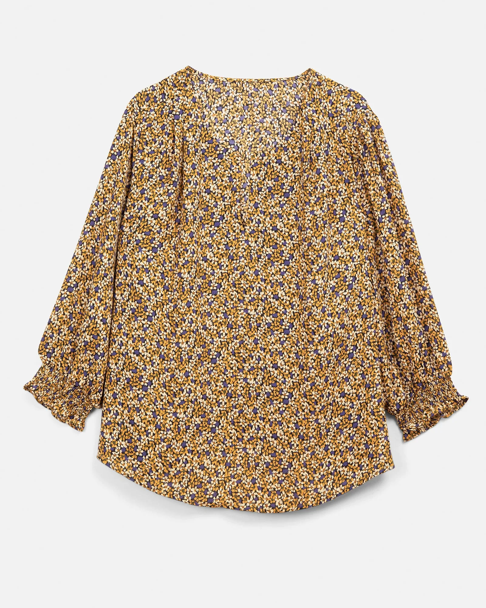 Priscilla Printed Peasant Blouse | Gold / Navy