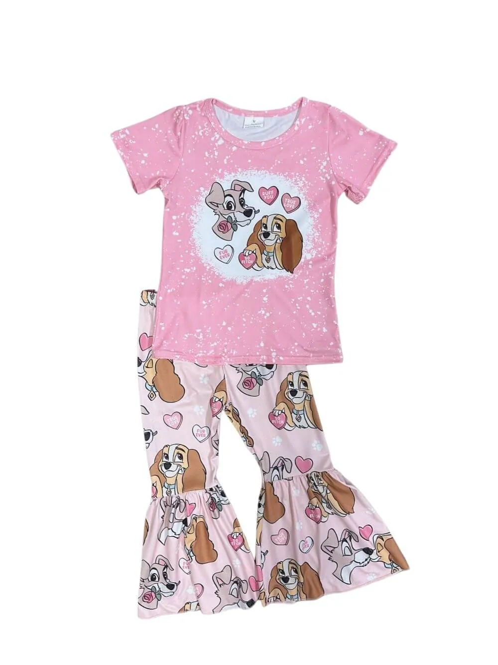 Puppy Love Girls Short Sleeve Pink Top & Bell Bottoms Outfit