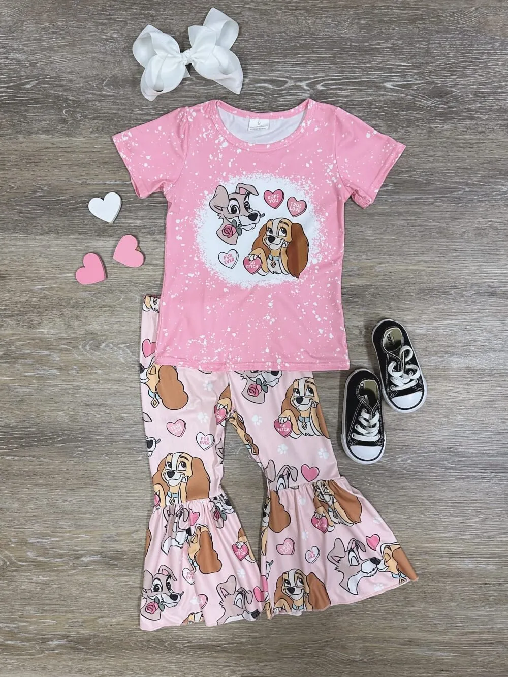 Puppy Love Girls Short Sleeve Pink Top & Bell Bottoms Outfit